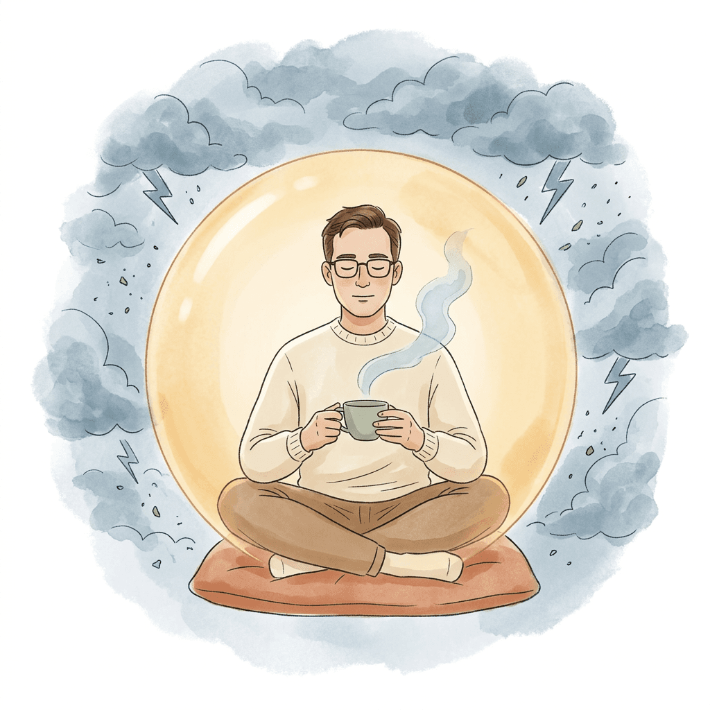 A person in their car, checking a calmer text message